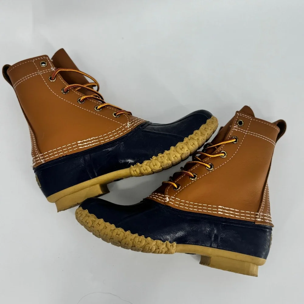 LL Bean 8" Bean Boots Tan Navy Waterproof Women's Size 6 Medium Width - Picture 5 of 11